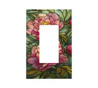 Plaque murale en vitrail avec pivoines roses et feuilles vertes - Plaque murale à bascule unique - Décoration pour la maison, la cuisine, la salle de bain