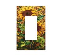 Plaque murale en vitrail doré tournesols et feuilles vertes pour interrupteur mural à bascule unique 1 gang décoratif pour la maison, la cuisine, la salle de bain