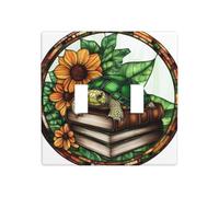 Plaque murale en vitrail Motif petite tortue sur livres 11,4 x 11,4 cm