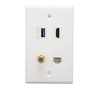 Plaque Murale Ethernet Coaxiale HDMI 4 Ports, HDMI, USB 3.0, Type F TV, Plaque de Prise Murale Ethernet Coaxiale RJ45, Coupleur RJ45 Cat6, Compatible avec Le Câble Cat5 Cat5e Cat6