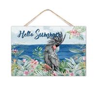 Plaque murale Hello Summer en bois pour perroquet - 30,5 x 20,3 cm - Décoration vintage pour chambre à coucher, porche