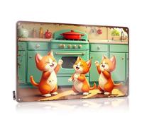 Plaque murale humoristique en étain avec inscription « Three Happy Cats Dancing In The Kitchen » (20 x 30 cm)