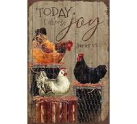 Plaque murale humoristique en métal avec inscription « Chickens on Farm Today I Choose Joy » pour bar, café, maison, cuisine, salle - Cadeau pour extérieur et intérieur rétro - 20,3 x 30,5 cm
