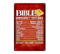 Plaque murale humoristique en métal « Lignes d'urgence bibliques » pour la maison, le bureau, les restaurants, la chambre, les cafés, les bars, les pubs et les espaces de détente. Dimensions : 20 x 3