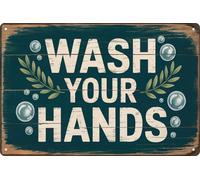 Plaque murale humoristique en métal « Wash Your Hands » pour salle de bain - 30,5 x 20,3 cm