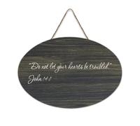 Plaque murale imprimée « Do Not Let Your Hearts Be Troubled. John 14:1 » - Plaque murale en bois rustique - Citations d'art mural - Poster moderne - Décoration d'intérieur - Cadeaux - 15,2 x 25,4 cm