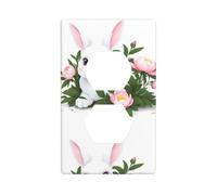 Plaque murale MSRHIUEF Little White Rabbit Among Pivoine Flowers - En polycarbonate durable - Résistant à la chaleur et à la décoloration - Facile à nettoyer - Dimensions standard - 11,4 x 7 cm