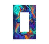 Plaque murale néon avec deux têtes de loup et lune - Plaque murale à bascule unique - Décoration pour la maison, la cuisine, la salle de bain