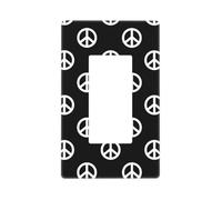 Plaque murale noire de style bohème avec signe de la paix - Plaques murales sans vis - Taille standard - 11,7 x 7,1 cm - Couvercle décoratif pour interrupteur - En polycarbonate thermoplastique
