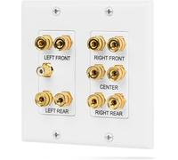Plaque Murale pour Haut-Parleurs,5.1 AV Son Surround Prise Audio Murale [2-Gang] Wall Plate,pour Banana Fiches Plug,Home Cinéma,Vidéo,fil d'enceinte (Bornes de Sortie Cuivré Plaqué Or,RCA Jack)