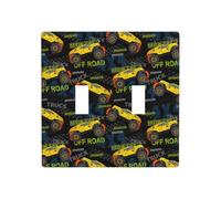 Plaque murale pour interrupteur à bascule, 2 plaques murales de taille standard 11,4 x 11,4 cm, Monster Truck1 double interrupteur décoratif, plaque murale
