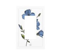 Plaque murale pour interrupteur à bascule simple avec fleurs bleues avec feuilles vertes - Décoration pour la maison, la cuisine, la salle de bain
