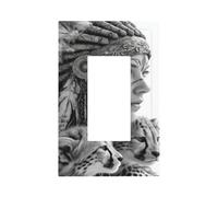 Plaque murale pour interrupteur avec motif femme native et deux léopards - Décoration à bascule unique - 1 gang - Décoration pour la maison, la cuisine, la salle de bain