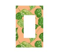 Plaque murale pour interrupteur avec motif feuilles tropicales vertes sur pêche - 1 interrupteur à bascule - Décoration pour la maison, la cuisine, la salle de bain