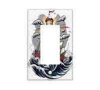 Plaque murale pour interrupteur de bateau en forme de phare à l'aquarelle, plaque murale à bascule simple, plaque frontale électrique pour chambre à coucher, salle de bain, voilier ondulé, taille