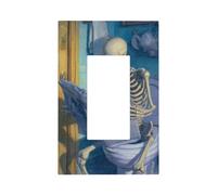 Plaque murale pour interrupteur de salle de bain, motif squelette lisant le journal, plaque murale à bascule unique, 1 gang décorateur de prise de courant pour la maison, la cuisine, la salle de bain