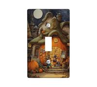 Plaque murale pour interrupteur de sorcière d'Halloween, motif cottage confortable orange citrouille, plaques murales en thermoplastique, plaque murale à 3 interrupteurs de taille standard