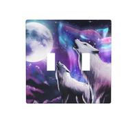 Plaque murale pour interrupteur double motif loup lune galaxie