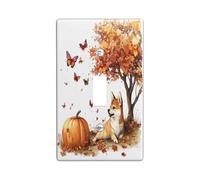 Plaque murale pour interrupteur en forme de chien Shiba Lnu à l'aquarelle automnale - Plaque murale à bascule unique pour décoration de chambre à coucher, salle de bain, chiot de taille standard