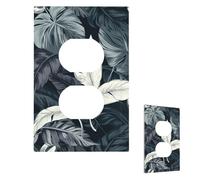 Plaque murale pour interrupteur - Feuilles blanches et argentées - 1 interrupteur - Plaque décorative pour prise électrique - Plaque frontale pour salle de bain et cuisine - 12,7 x 7,6 cm