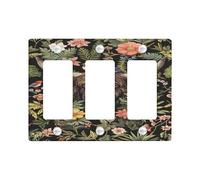 Plaque murale pour interrupteur floral - Vache des Highlands noire avec fleurs colorées - Décoration rustique de ferme - Plaque murale à 3 interrupteurs de taille standard