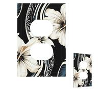 Plaque murale pour interrupteur - Motif fleurs hawaïennes noires et blanches - 1 interrupteur - Plaque décorative pour prise électrique - Plaque frontale pour salle de bain et cuisine - 12,7 x 7,6 cm