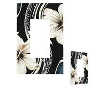 Plaque murale pour interrupteur - Motif fleurs hawaïennes noires et blanches - 1 interrupteur - Plaque décorative pour prise électrique - Plaque frontale pour salle de bain et cuisine - 12,7 x 7,6 cm