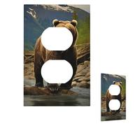 Plaque murale pour interrupteur - Motif ours marron - 1 interrupteur - Plaque décorative pour prise électrique - Plaque frontale pour salle de bain et cuisine - 12,7 x 7,6 cm