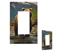 Plaque murale pour interrupteur - Motif ours marron - 1 interrupteur - Plaque décorative pour prise électrique - Plaque frontale pour salle de bain et cuisine - 12,7 x 7,6 cm