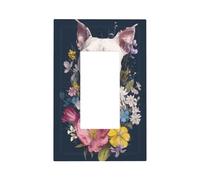 Plaque murale pour interrupteur mural à bascule simple en forme de chien blanc et fleurs sauvages - Décoration pour la maison, la cuisine, la salle de bain