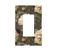 Plaque murale pour interrupteur mural à bascule simple en forme de fleur de pivoine sur fond gris olive pour décoration de maison, cuisine, salle de bain