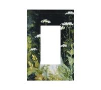 Plaque murale pour interrupteur mural avec motif fantôme de jardin, fleurs blanches, feuilles vertes, 1 interrupteur à bascule unique, décoration pour la maison, la cuisine, la salle de bain