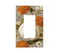 Plaque murale pour interrupteur mural citrouille blanche et fleurs oranges - 1 interrupteur à bascule - Décoration pour la maison, la cuisine, la salle de bain