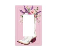 Plaque murale pour interrupteur mural en forme de botte de cowgirl blanche avec fleurs violettes et 1 interrupteur à bascule pour décoration de maison, cuisine, salle de bain