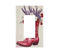 Plaque murale pour interrupteur mural en forme de botte de cowgirl rouge avec fleurs violettes - 1 interrupteur à bascule - Décoration pour la maison, la cuisine, la salle de bain