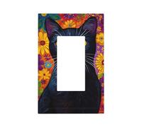 Plaque murale pour interrupteur mural motif chat noir avec fleurs colorées - 1 interrupteur à bascule - Décoration pour la maison, la cuisine, la salle de bain