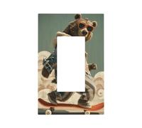 Plaque murale pour interrupteur mural motif ours de skateboarder - 1 interrupteur - Décoration pour la maison, la cuisine, la salle de bain