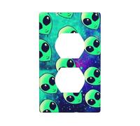 Plaque murale pour prise murale avec impression extraterrestres verte, couvercle de sortie.