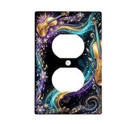 Plaque murale pour violon duplex - Fleurs artistiques fantaisistes et notes de musique N/A - Plastique doré - Taille standard - Double prise d'alimentation pour salon, chambre à coucher, maison et