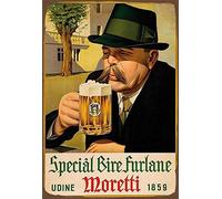 Plaque Murale publicitaire en métal de 20,3 x 30,5 cm Birra Moretti avec bière Italienne Vintage