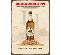 Plaque murale publicitaire en métal de 20,3 x 30,5 cm Birra Moretti avec bière italienne vintage