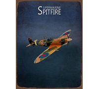 Plaque murale publicitaire en métal style vintage avec avion Spitfire, British Raf, emblématique - Format A2 - 20,3 x 30,5 cm