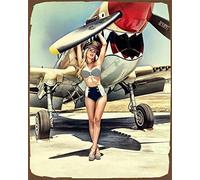 Plaque murale publicitaire en métal style vintage avec avion Spitfire, British Raf, emblématique - Format A14 - 20,3 x 30,5 cm