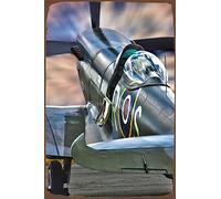 Plaque murale publicitaire en métal style vintage avec avion Spitfire, British Raf, emblématique - Format A13 - 20,3 x 30,5 cm