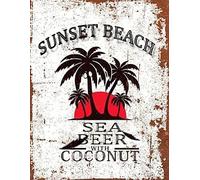 Plaque murale publicitaire vintage en métal - Pub Shed Bar Man Cave Home Bedroom Office Kitchen Cadeau - Rétro Sunset Beach Sea Beer Coconut Inspired Drink 30,5 x 40,6 cm