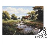 Plaque Murale Rétro 38x26cm/1000pcs avec Cottage by The River-4 pour Le Pub Ou Le Café, pour Une Décoration Hivernale dans Le Pub Et Le Café