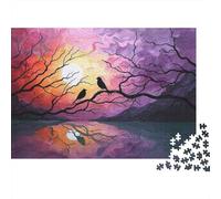 Plaque Murale Rétro 38x26cm/1000pcs avec Twilight Birds Reflection Art Print pour Le Salon, Déco Métal pour Le Salon, Le Coin Lecture Et L’entrée