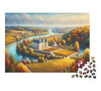 Plaque Murale Rétro 52x38cm/1000pcs avec Chateau by The River in Autumn pour Le Pub Ou Le Café, Idée Cadeau De Noël pour Les Passionnés D’Ambiance Café
