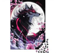 Plaque Murale Rétro 52x38cm/1000pcs avec Crimson Moon Howl - Ethereal Wolf Amidst Sakura Storm pour Le Pub Ou Le Café, pour Un Mur Décoratif Pendant Les Mois D’Hiver