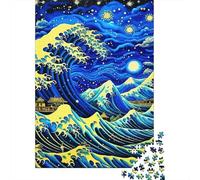 Plaque Murale Rétro 52x38cm/1000pcs avec Great Wave Van Gogh Japan pour Le Coin Bar, Cadeau De Noël pour Les Personnes Décorant Le Coin Bar
